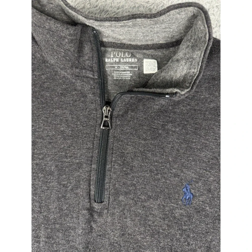 Polo Ralph Lauren Mens M Gray 1/4 Zip Pullover Sweatshirt Blue Pony Cotton Blend